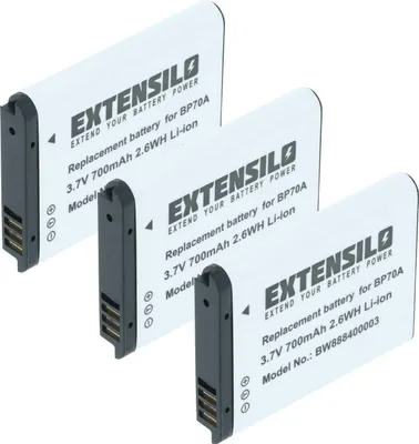 Produktbild von EXTENSILO 3x Akku Ersatz für Samsung BP-70a, SLB-70A, BP70a, EA-BP70A für Kamera (700 mAh, 3,6 V, Li-Ion)