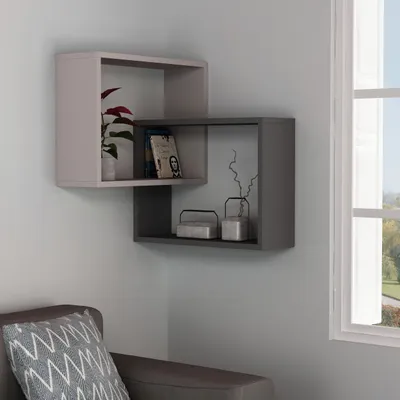 Immagine prodotto di DECORTIE Mensola angolare a parete Ring, Moka chiaro - Antracite, 60 x 20 x 68 cm