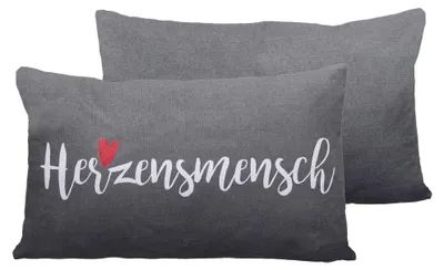 Produktbild von Cepewa Sofakissen mit Reißverschluss | 50x30cm 280g Füllung grau weiß rot | Kuschelkissen Dekokissen waschbar (1 x Sofakissen Herzensmensch grau)