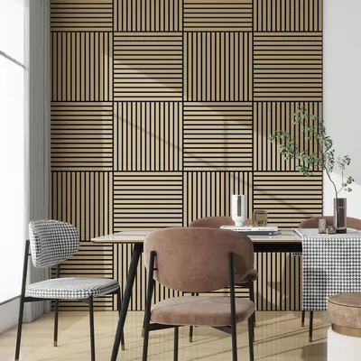 Obrázok produktu pre 3D akustický stenový panel, sada 16 ks „Vang“ s rovnými lamelami, 5,76 m², vzhľad dubového dreva