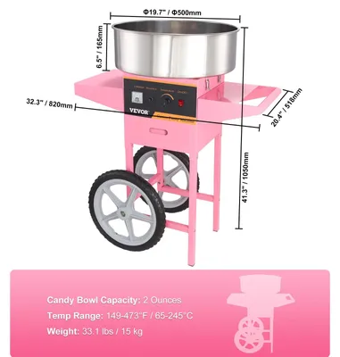 Produktbild von Zuckerwatte-Maschine - Elektrische Zuckerwatte-Maschine mit Wagen - Zuckerwatte-Maschine - Zuckerwatte, Zucker