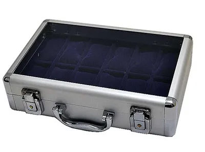 Produktbild von Alu Uhrenkoffer für 12 Uhren Schaukasten Uhrenbox blau