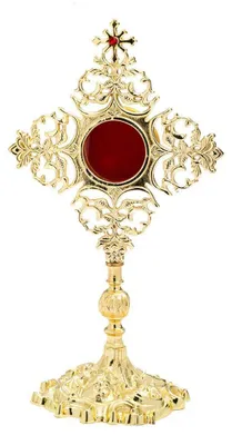 Reliquienschrein mit Monstranz, Messing, gold, 27 cm