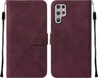 Produktbild von Galaxy S23 Ultra Hülle, Schlank Prägung Flip Leder Kartenfächer Schutzhülle mit Ständer für Samsung Galaxy S23 Ultra Rot