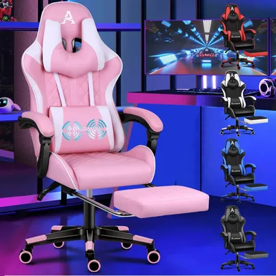 Produktbild von Gaming-Stuhl Gamingstuhl Bürostuhl - Kunstleder - 180 kg belastbar - Rosa