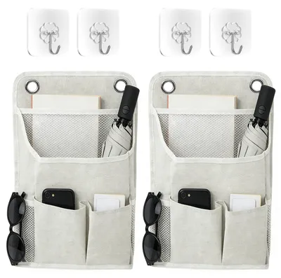 Image de Organiseur mural suspendu - Lin crème - 22 x 10 x 36 cm - Lot de 2 - Pour salle de bain, cuisine et bureau