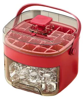 Obrázek produktu pro Přenosný výrobník ledu, 1 kus, s košíkem na rukojeti, na 48 kostek ledu, kompaktní, bílo-červený, do kuchyně, domů, na kempování, do obytného vozu