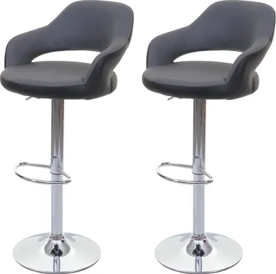 Produktbild von 2er-Set Barhocker HWC-F16, Barstuhl Tresenhocker Drehhocker, mit Lehne Kunstleder  grau-schwarz