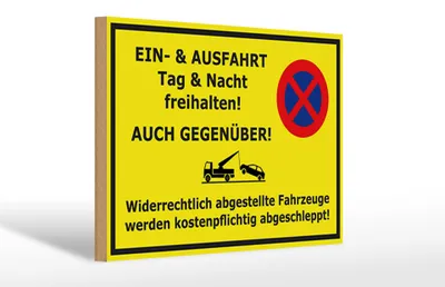 Produktbild von Holzschild  Hinweis Ein- Ausfahrt Tag Nacht frei, 30 x 20 cm, Holzschilder Achtung Widerrechtlich