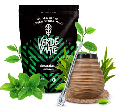 Produktbild von Verde Mate - Mate Tee Set Despalada 400g - Yerba Mate Dicke Blätter 5mm - Keramik Becher 350ml, Bombilla - Luftgetrocknet Rauchfrei - Brasilien