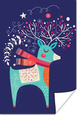 Produktbild von MuchoWow® Poster Rentier - Weihnachten - Winter - Weihnachtsdekoration 120x180 cm - Kunstposter