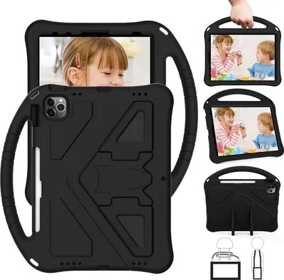 Obrázek produktu pro Dětské pouzdro pro iPad (2025) 11"/iPad (2022) 10,9", iPad A16, EVA lehké nárazuvzdorné pouzdro s skládacím stojánkem a rukojetí černé
