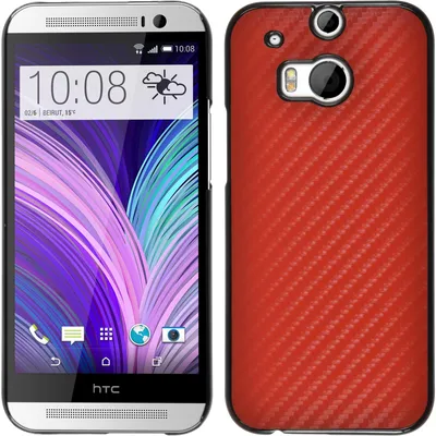 Produktbild von PhoneNatic Case kompatibel mit HTC One M8 - Hülle rot Carbonoptik Hard-case + 2 Schutzfolien