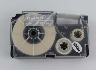 Produktbild von vhbw Schriftband-Kassette Ersatz für Casio XR-12AX, XR-12AX1 für Etiketten-Drucker 8m x 12mm Weiß auf Transparent