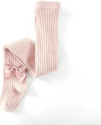 Obrázok produktu pre Bledoružové rebrované pančuchy detské pančuchy s mašľami 6-8 L