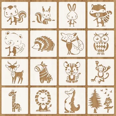 Productafbeelding van Dieren tekenmal set, 16 herbruikbare tekenmalen van kunststof