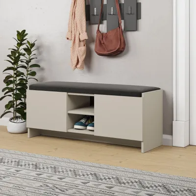 Immagine prodotto di Panca scarpiera colore cashmere Zulla con cuscino e 2 ante