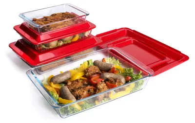 Immagine prodotto di Omgoods - Set di 8 teglie rettangolari in vetro temperato con coperchio