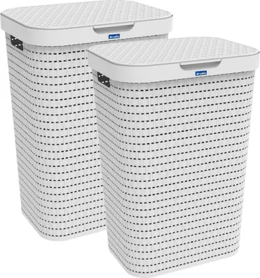 Produktbild von Rotho 2er-Set Wäschesammler 55 L Country  - Wäschekorb groß - Wäschetruhe 42,0 x 32,0 x 57,2 cm - Wäschebox mit Deckel - Wäsche Sammler aus Kunststoff