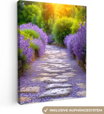 Produktbild von MuchoWow® - Leinwandbilder - Blumen - Kröte - Lavendel - Garten, Wandbild, Wanddeko Bilder Wohnzimmer, 60x80cm