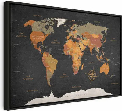 Produktbild von Italienischer Leinwand Leinwandbild - World Map: Secrets of the Earth 120x80 cm Karten k-C-0048-b-c