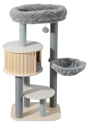 Productafbeelding van Fudajo Urban Studio, kraboom van 122 cm, grijs, met kattenhuis, hangmand, kattenbed en krabpalen van papierkoord