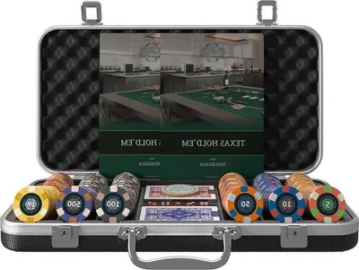 Produktbild von Poker-Etui mit 300 Keramik Poker Chips - Händler-Taste und doppelte Poker Karten Pokerset