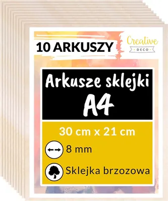 Zdjęcie produktu dla Creative Deco 10x A4 Sklejka 8mm | 300x 210x 8 mm | Sklejki do majsterkowania i prac manualnych | Idealna do pirografii, cięcia laserem, modelarstwa