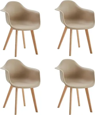 Imagen del producto de Juego de 4 sillas de comedor con reposabrazos, patas de haya y color caqui