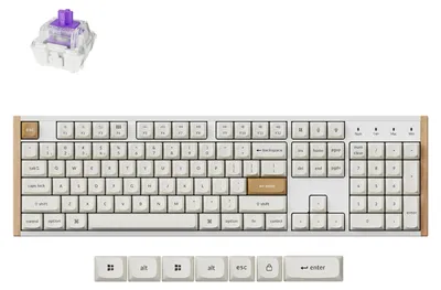 Zdjęcie produktu dla Keychron K10 HE, Przewodowy i Bezprzewodowy, USB + RF Wireless + Bluetooth, Magnetic-mechanical key switch, QWERTY, RGB LED, Biały, Drewno