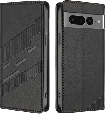 Produktbild von Hülle für Google Pixel 7 Pro, Kunstleder Brieftaschen Handyhülle mit Kartenfach und Standfunktion Schwarz