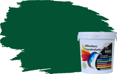 Produktbild von RyFo Colors Silikonharz Fassadenfarbe Lotuseffekt Trend Grüntöne Wacholdergrün 1l - bunte Fassadenfarbe, weitere Grün Farbtöne und Größen erhältlich, Deckkraft Klasse 1