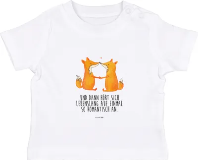 Produktbild von Mr. & Mrs. Panda Babyshirt Füchse Liebe 12. - 18. Monat - Weiß - Geschenk, Liebesbeweis, Kinder Oberteil, Fuchs,  T-Shirt, Baby, Partner, Shirt, Verlobte, Freundin
