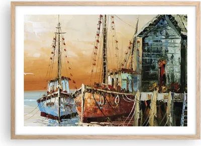 Produktbild von Gerahmtes Poster - Rahmen in heller Eiche - Kutter Hafen Öl - 70x50 cm - Wand Bild - Wanddeko - Wandbilder - Kunstposter - Wandposter - Bilderrahmen - Bilder - Kunstdruck - Wandbild - P2NAA70x50-4216