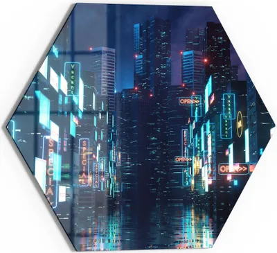 Produktbild von DEQORI Glasbild Echtglas 40x35 cm 'Stadtzentrum bei Nacht' Wandbild Bild modern Deko