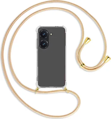 Produktbild von Handykette Backcover-Schutzhülle mit Band (Metall goldfarben) für Asus Zenfone 9 / Zenfone 10 (5.9'') - Goldkordel