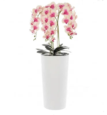 Immagine prodotto di Bouquet a cascata di orchidee artificiali Cremerosa in vaso scanalato bianco, H 107,5 cm, fiori gommati, 5 rami. Decorazione per l'ufficio in casa: bella ed elegante