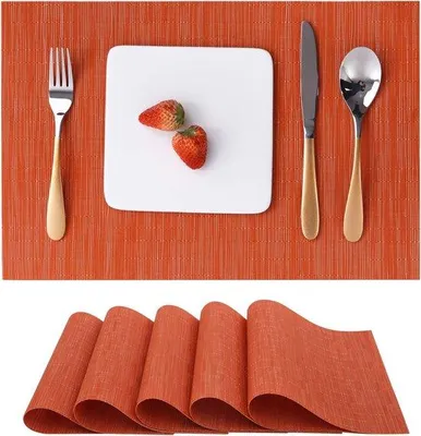 Produktbild von Vinyl-Tischdecken-Set aus sechs Teilen, Orange, wasserfest, brennbar, rutschfest, für den Essbereich, das Familienleben, das Gasthaus, den Kaffeesalon