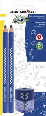 Produktbild von Eberhard Faber 510096 - Schreiblernbleistift TRI Winner, 2 Bleistifte und Dosenspitzer
