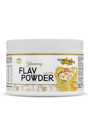 Produktbild von Yummy Flav Powder - 250g : Honey Bomb I Geschmackspulver I wenig Kalorien I herausragender Geschmack I Inulin I Ballaststoff I mit Laktase I zum Einsatz und Süßen von Speisen I Shakes I Kaffee I zum Kochen I Backen I vegan I low sugar