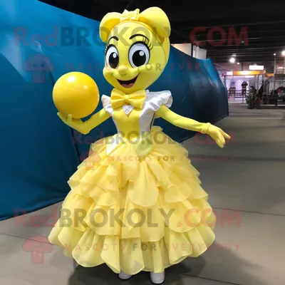 Obrázek produktu pro Postava REDBROKOLY maskota citronově žluté mořské panny oblečená s plesovými šaty a motýlky