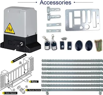 Immagine prodotto di Motorizzazione per cancello scorrevole - Set motore da 750 W - Fino a 2000 kg - Automatica - 2 telecomandi - Cremagliere da 4 m
