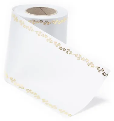 Satinband hellgrau mit goldenem Efeu, 100 mm breit