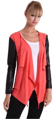 Immagine prodotto di Cardigan da donna con maniche in PU, giacca bolero; corallo L/XL