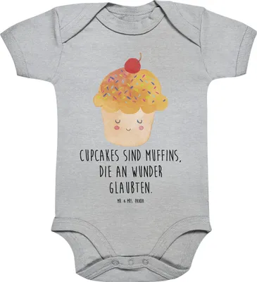 Produktbild von Mr. & Mrs. Panda Organic Babybody Cupcake 1. - 3. Monat - Heather Grey - Geschenk, Cupcakes, Küche Deko, overall baby, Wunder, Lustige Sprüche, Muffin, Babystrampler