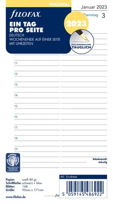 Produktbild von Filofax Kalendereinlage Personal 95 x 171 mm: Eine Tag pro Seite 2023 deutsch mit Uhrzeiten
