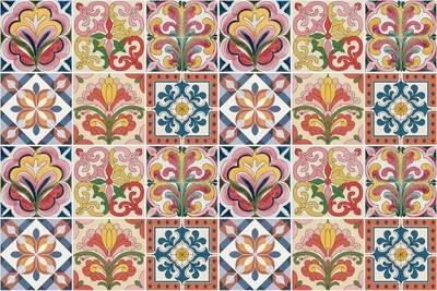 Produktbild von Fliesenaufkleber 15x15 cm – 24 Stück – Selbstklebend – Wasserfest – Pflegeleicht – Hitzebeständig – Für Küche & Bad – Blumenornamente im Mosaik