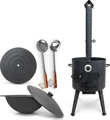 Produktbild von Utschak Uchag Feuerofen Ø 40 cm 2 mm Stahl Herdplatte Kazan 12 L mit Thermometer Schaumlöffel