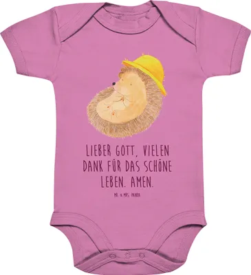Produktbild von Mr. & Mrs. Panda Strampler Baby Igel Beten 1. - 3. Monat - Bubble Gum Pink - Geschenk, babykleidung body, Lustige Sprüche, Kurzarmbody, Dankbar, baumwolle, Dankbarkeit