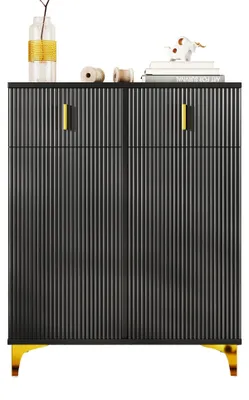 Image de Armoire pour salon et rangement à chaussures - Armoire de rangement - Étagères - 2 tiroirs - Supports en métal - 83 x 101 x 35 cm - Capacité de charge : 60 kg - Panneau de particules - Noir